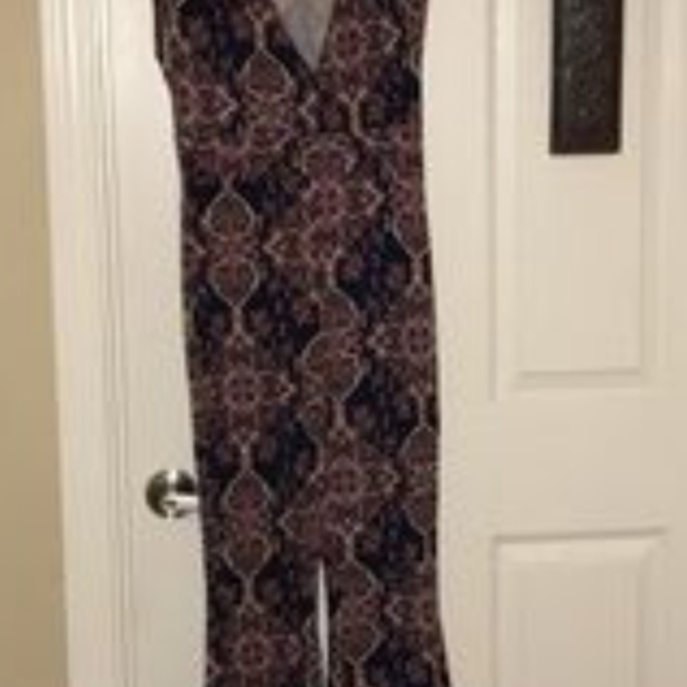 French Atmosphere  Black With Multi Color V Neck Sleeves Patterned Jumpsuit